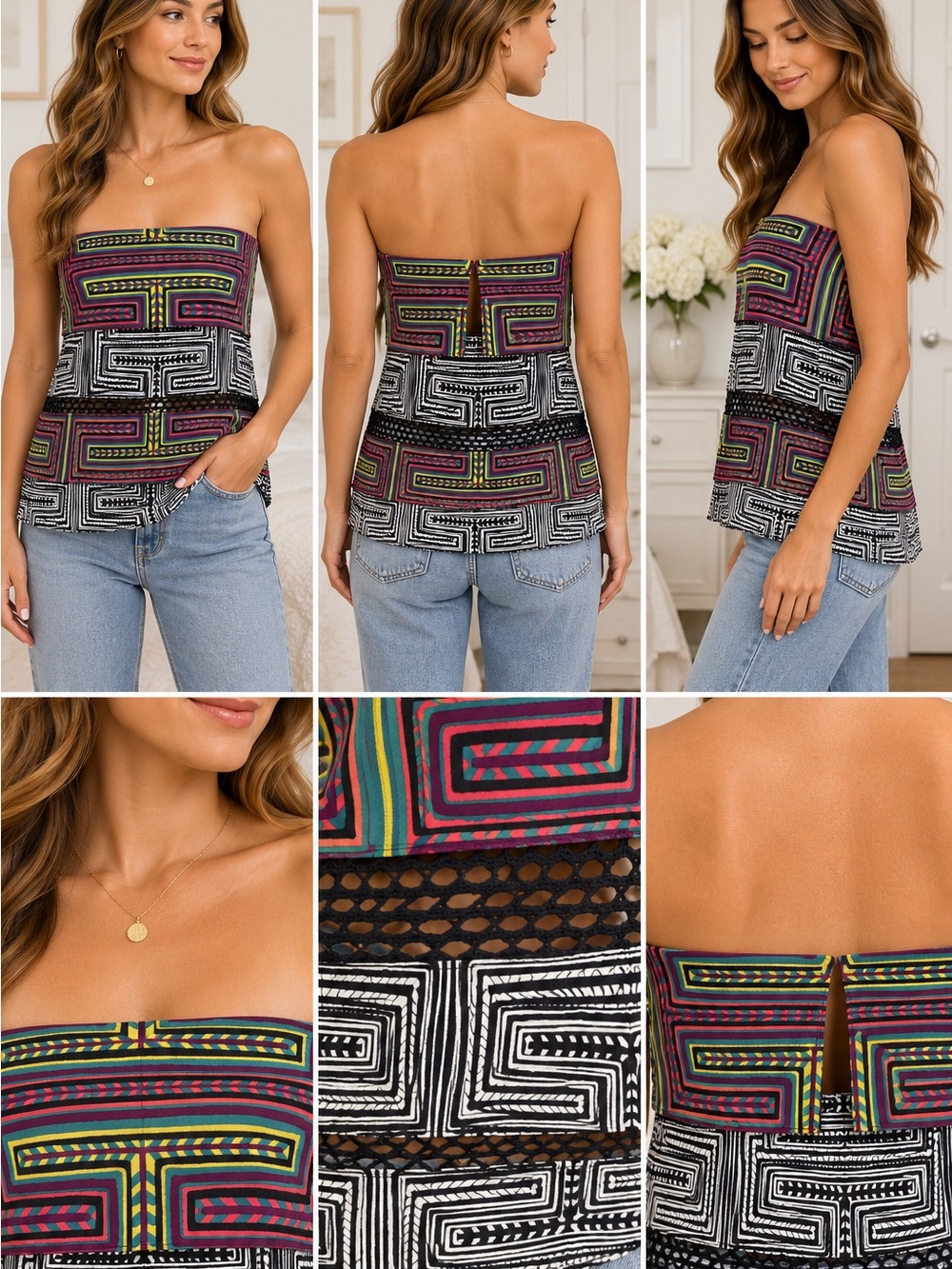 Nicole Miller Multicolor Strapless Geometric Print Camisole